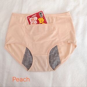 New High Waist Cotton Underwear Period Panties with Small pocket - Peach Color